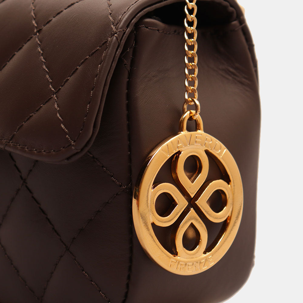 Borsa Piccola a Spalla VIAVERDI in Pelle Marrone Testa Moro Matelassè Made in Italy linea Saturnia
