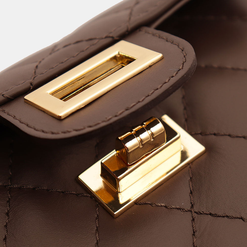 Borsa Piccola a Spalla VIAVERDI in Pelle Marrone Testa Moro Matelassè Made in Italy linea Saturnia