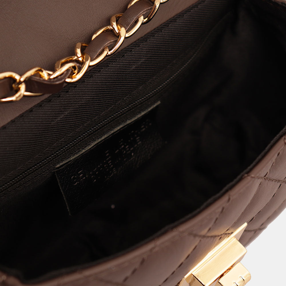 Borsa Piccola a Spalla VIAVERDI in Pelle Marrone Testa Moro Matelassè Made in Italy linea Saturnia