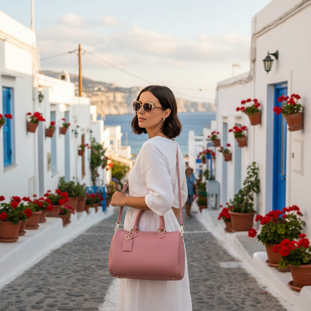 Borsa Bauletto in Pelle Rosa Antico VIAVERDI Made in Italy Linea San Gimignano
