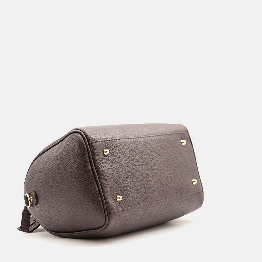 Borsa Bauletto in Pelle Marrone Testa di Moro VIAVERDI Made in Italy Linea San Gimignano