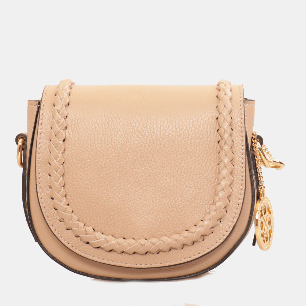 Borsa a Tracolla VIAVERDI in Pelle Taupe Made in Italy linea San Gimignano