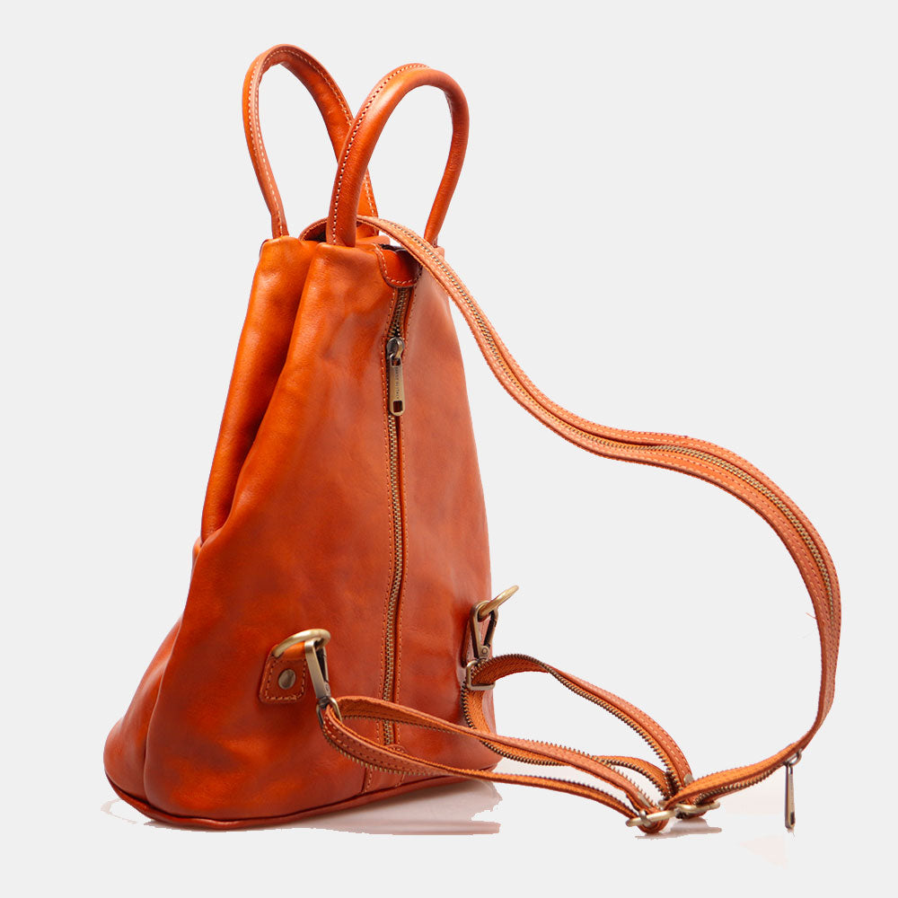 Zaino Donna VIAVERDI in Pelle color Cuoio Made in Italy linea Firenze