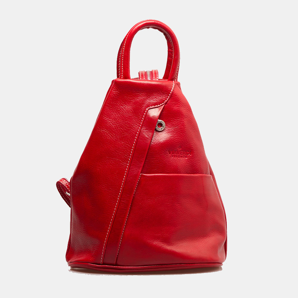 VIAVERDI Women's Red Leather Backpack Made in Italy, Florence Line