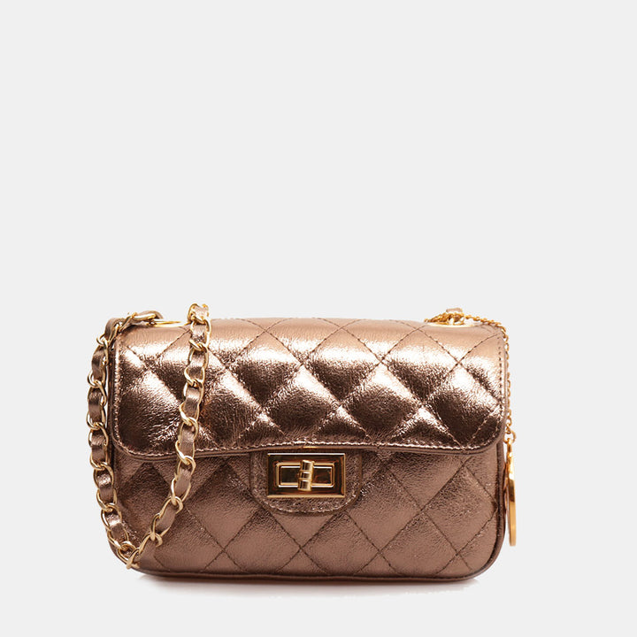 Borsa Piccola a Spalla VIAVERDI in Pelle Bronzo Matelassè Made in Italy linea Saturnia