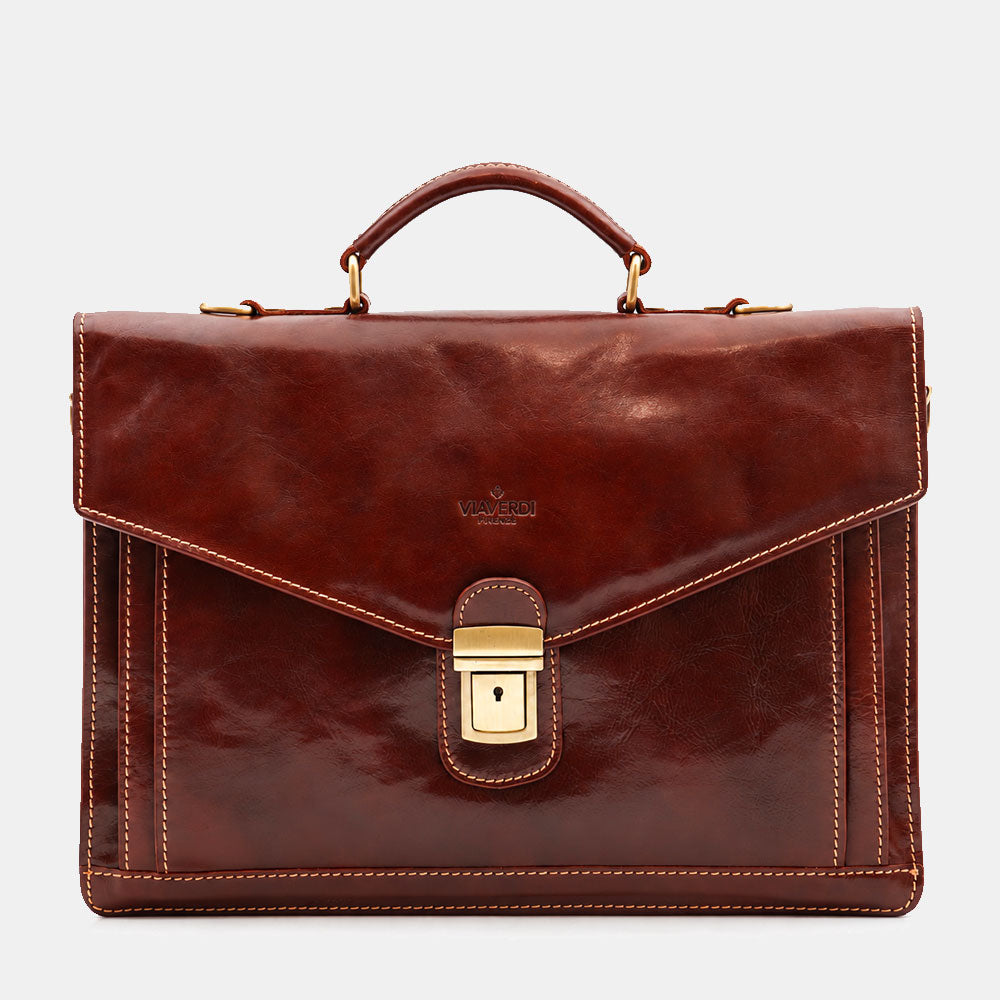 Cartella in Pelle Marrone VIAVERDI Made in Italy Linea Firenze a 3 Soffietti Pc 15.6
