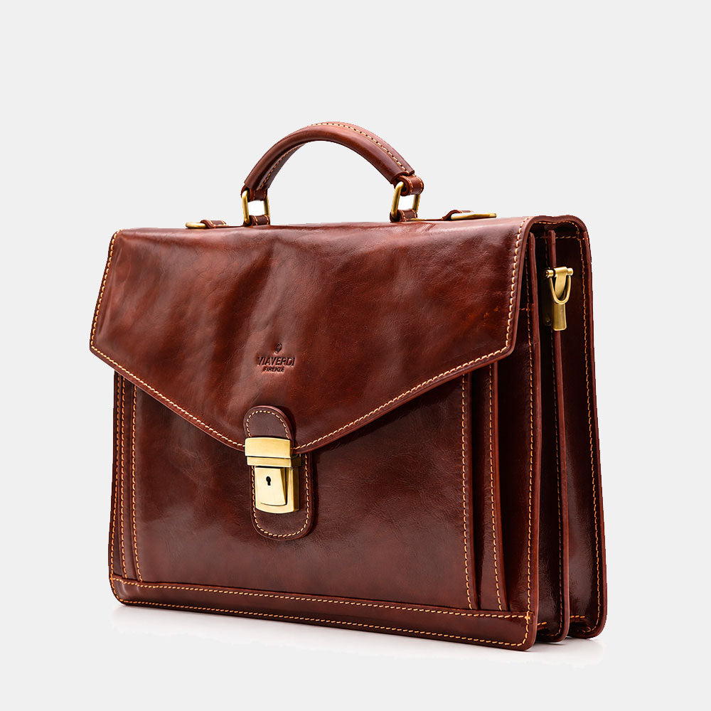 Cartella in Pelle Marrone VIAVERDI Made in Italy Linea Firenze a 3 Soffietti Pc 15.6