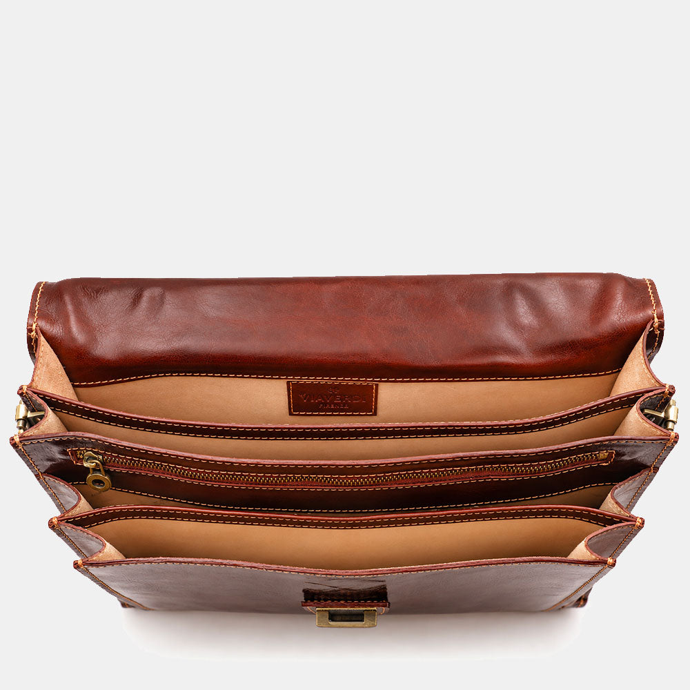 Cartella in Pelle Marrone VIAVERDI Made in Italy Linea Firenze a 3 Soffietti Pc 15.6