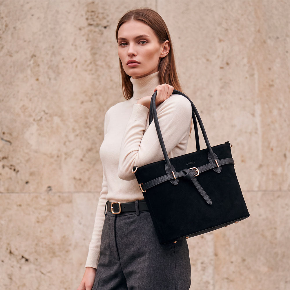 Borsa a Spalla VIAVERDI in Camoscio Nera Made in Italy linea Castiglione