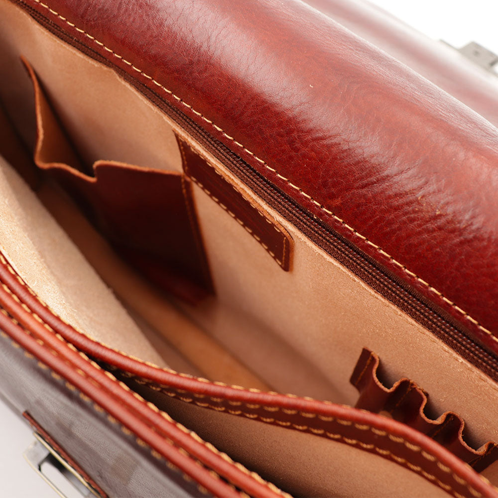 Cartella in Pelle Marrone VIAVERDI Made in Italy Linea Firenze a 3 Soffietti Pc 15.6