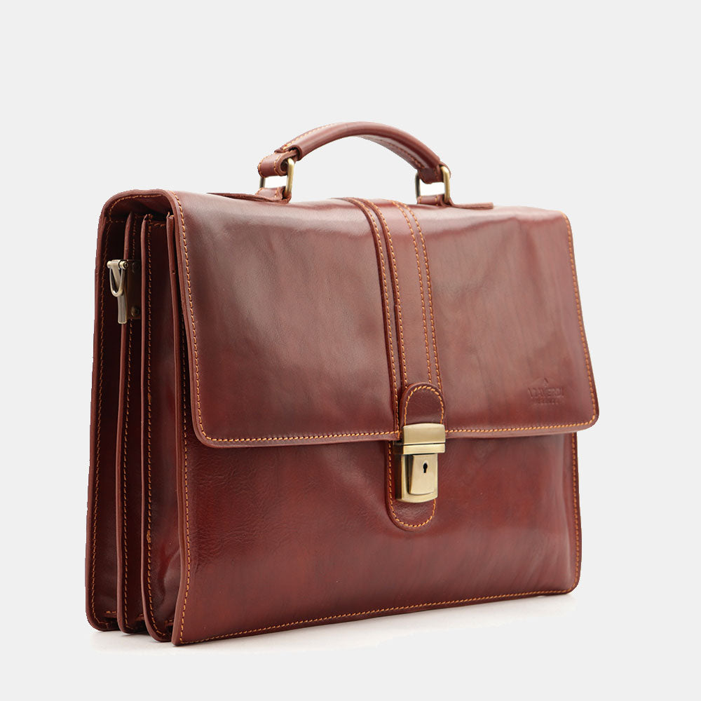 Cartella in Pelle Marrone VIAVERDI Made in Italy Linea Firenze a 3 Soffietti Pc 15.6