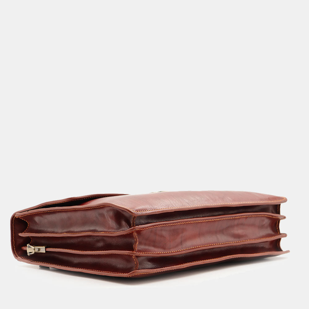 Cartella in Pelle Marrone VIAVERDI Made in Italy Linea Firenze a 3 Soffietti Pc 15.6