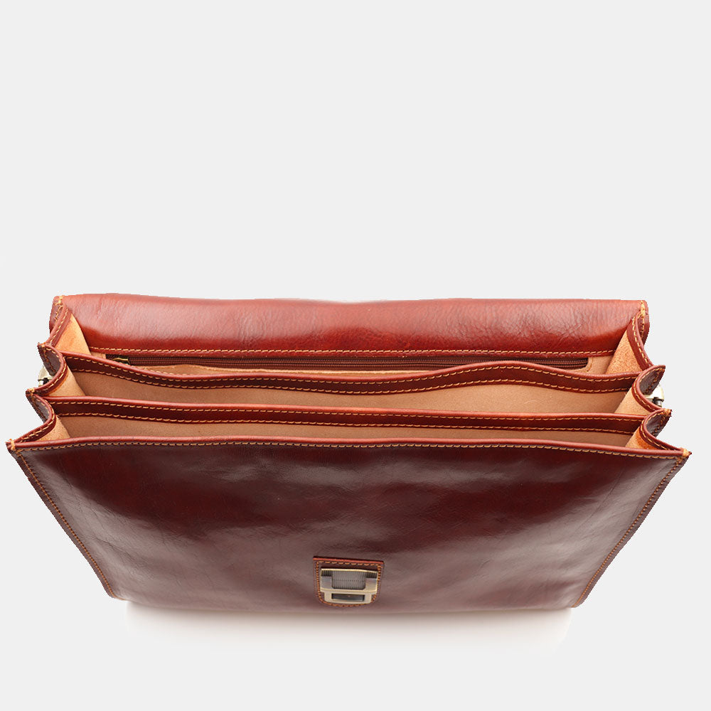 Cartella in Pelle Marrone VIAVERDI Made in Italy Linea Firenze a 3 Soffietti Pc 15.6