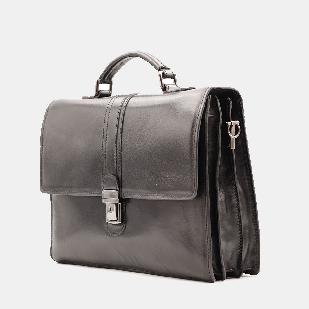 Cartella in Pelle Nera VIAVERDI Made in Italy Linea Firenze a 3 Soffietti Pc 15.6