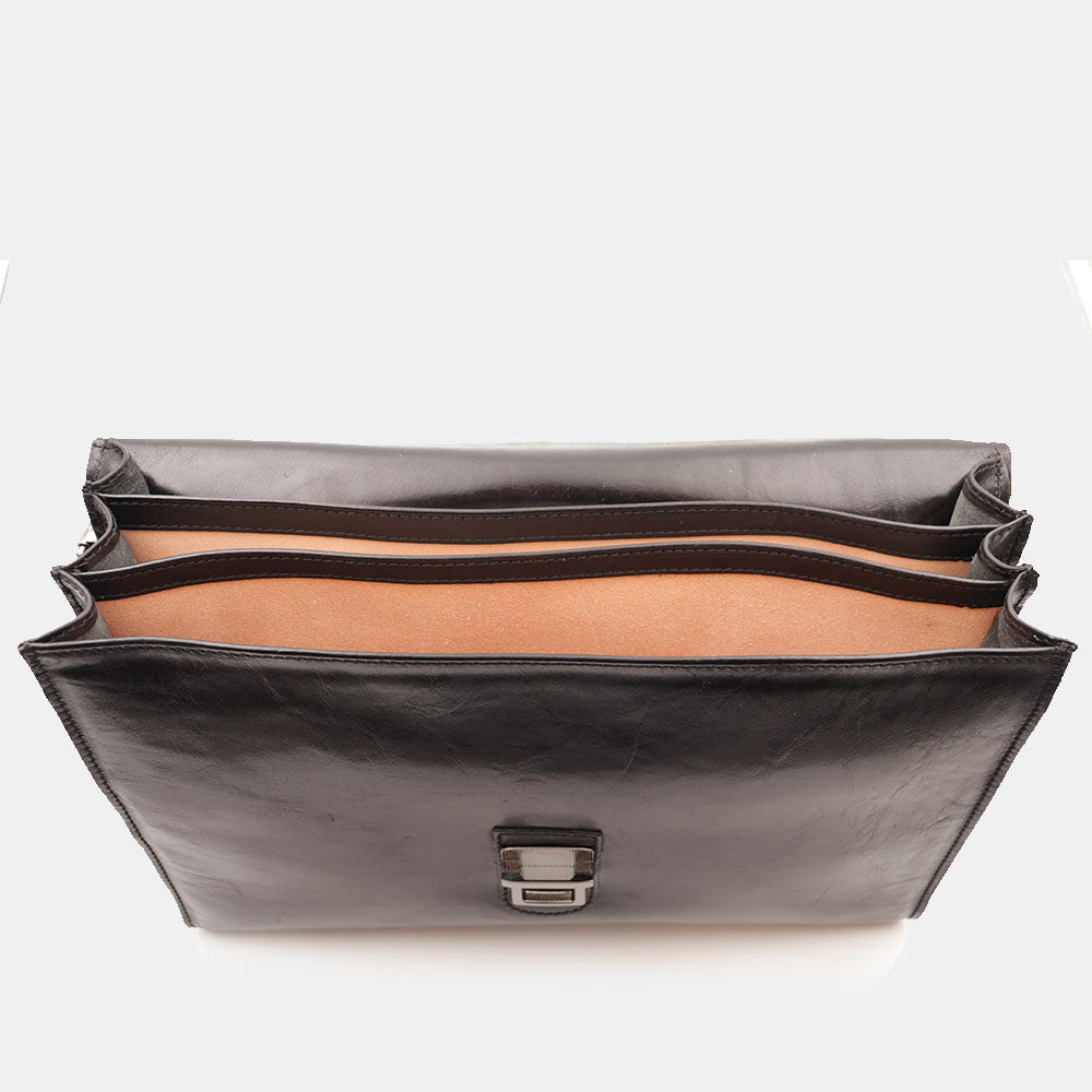 Cartella in Pelle Nera VIAVERDI Made in Italy Linea Firenze a 3 Soffietti Pc 15.6