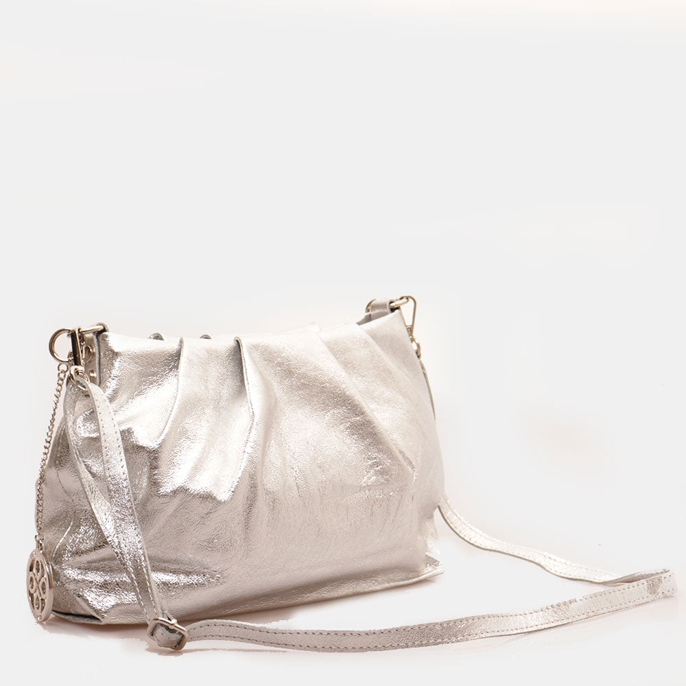 Borsa Hobo a Spalla con Catena VIAVERDI in Pelle Argento Made in Italy linea Monteriggioni