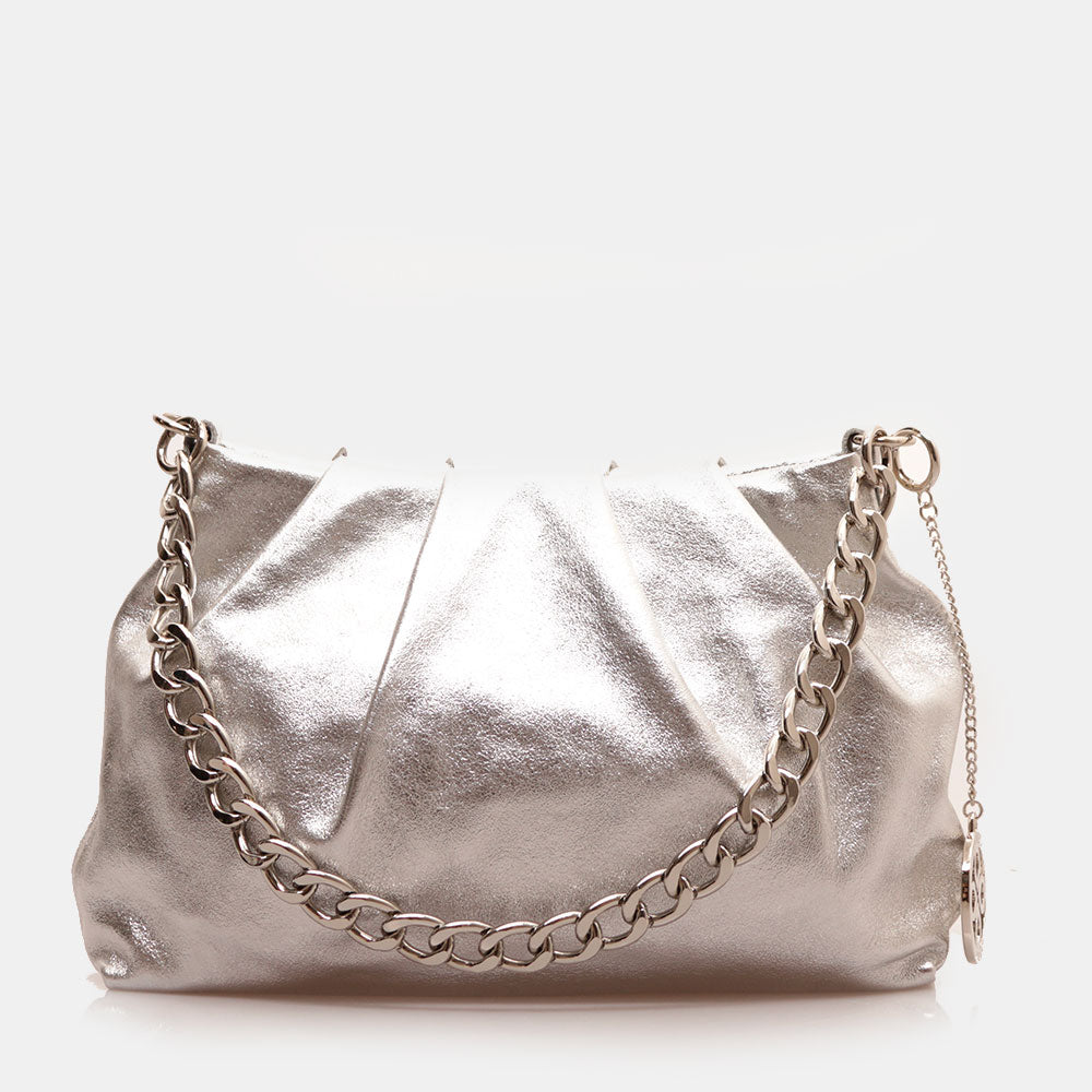 Borsa Hobo a Spalla con Catena VIAVERDI in Pelle Argento Made in Italy linea Monteriggioni