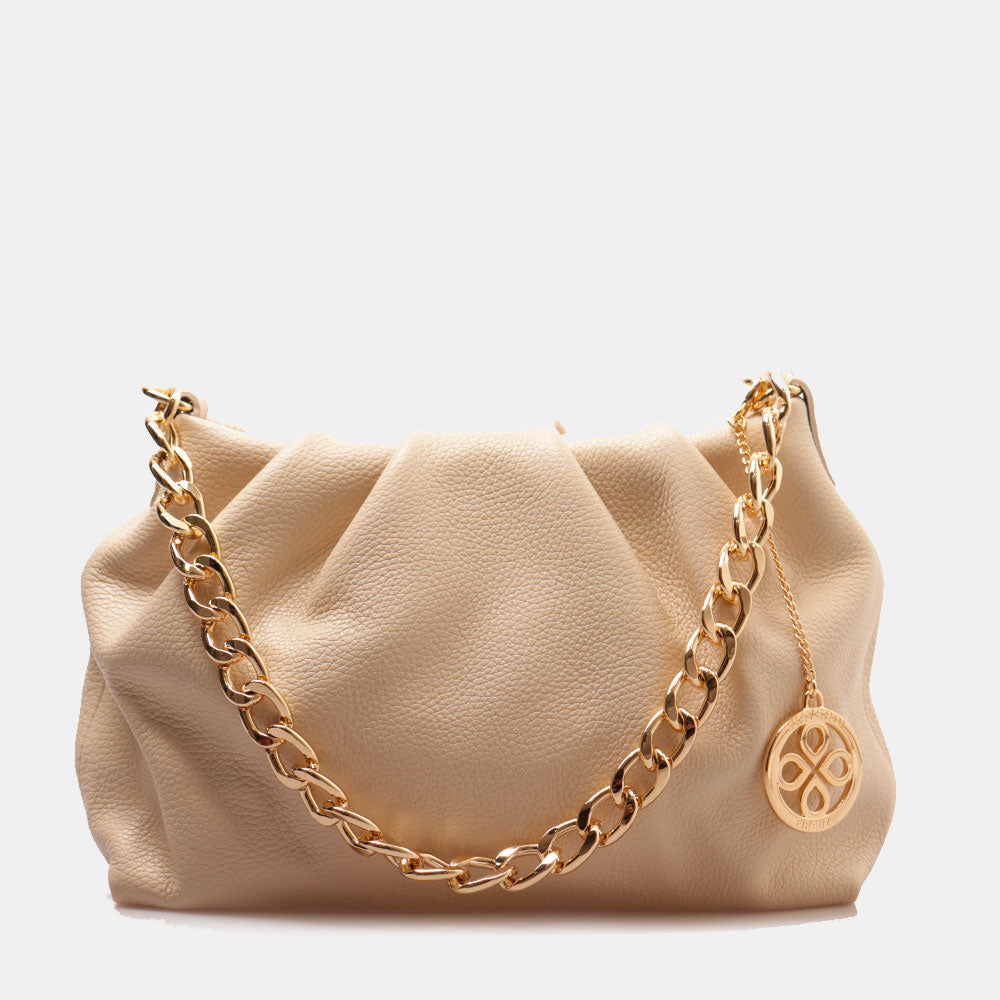 Borsa Hobo a Spalla con Catena VIAVERDI in Pelle Beige Made in Italy linea Monteriggioni