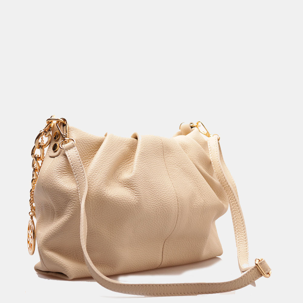 Borsa Hobo a Spalla con Catena VIAVERDI in Pelle Beige Made in Italy linea Monteriggioni