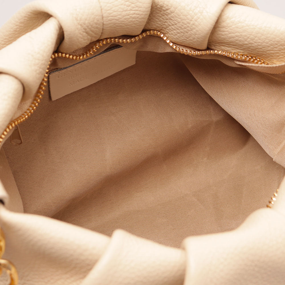 Borsa Hobo a Spalla con Catena VIAVERDI in Pelle Beige Made in Italy linea Monteriggioni