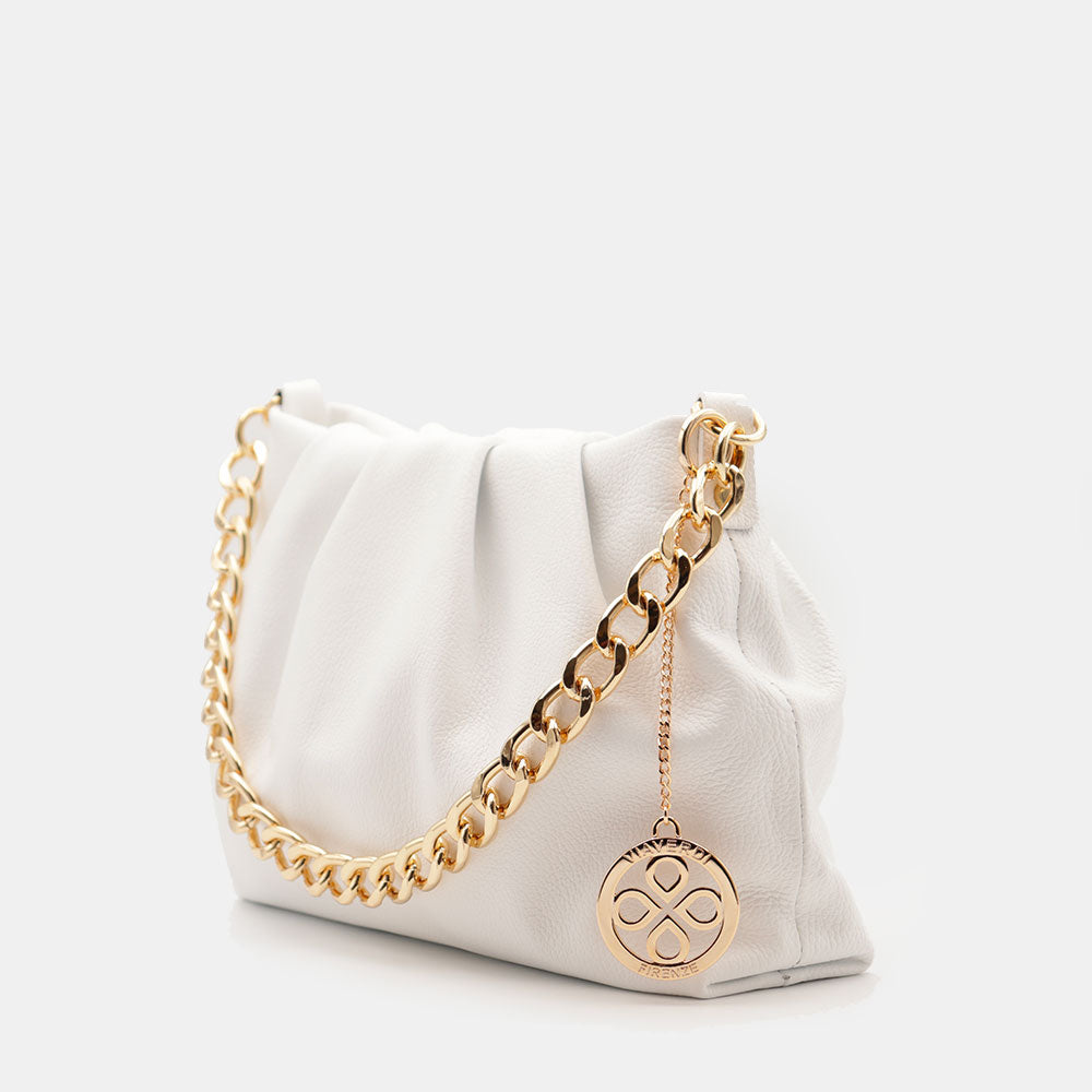 Borsa Hobo a Spalla con Catena VIAVERDI in Pelle Bianca Made in Italy linea Monteriggioni