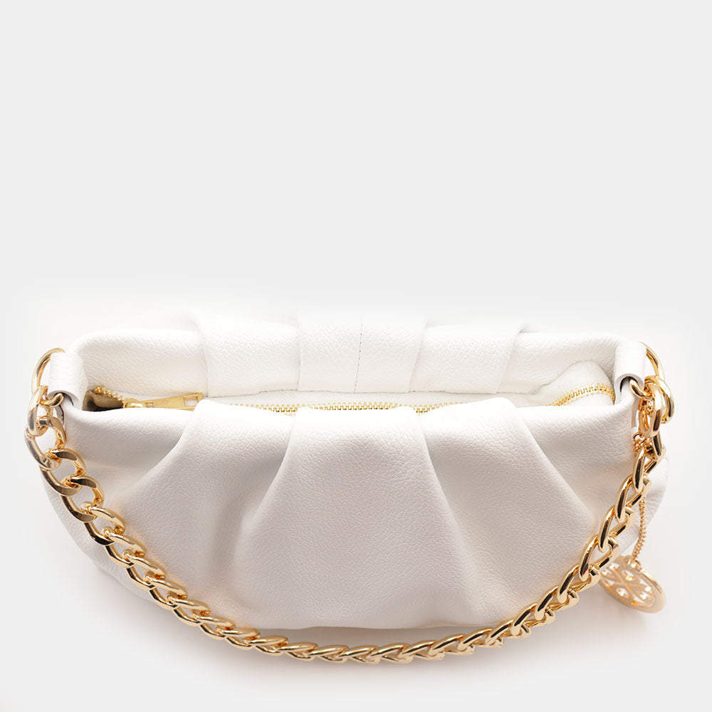 Borsa Hobo a Spalla con Catena VIAVERDI in Pelle Bianca Made in Italy linea Monteriggioni