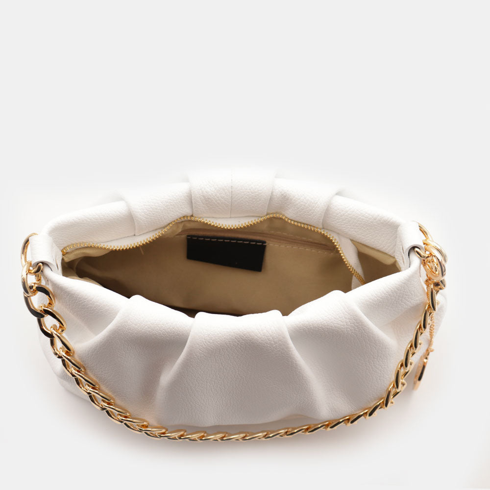 Borsa Hobo a Spalla con Catena VIAVERDI in Pelle Bianca Made in Italy linea Monteriggioni