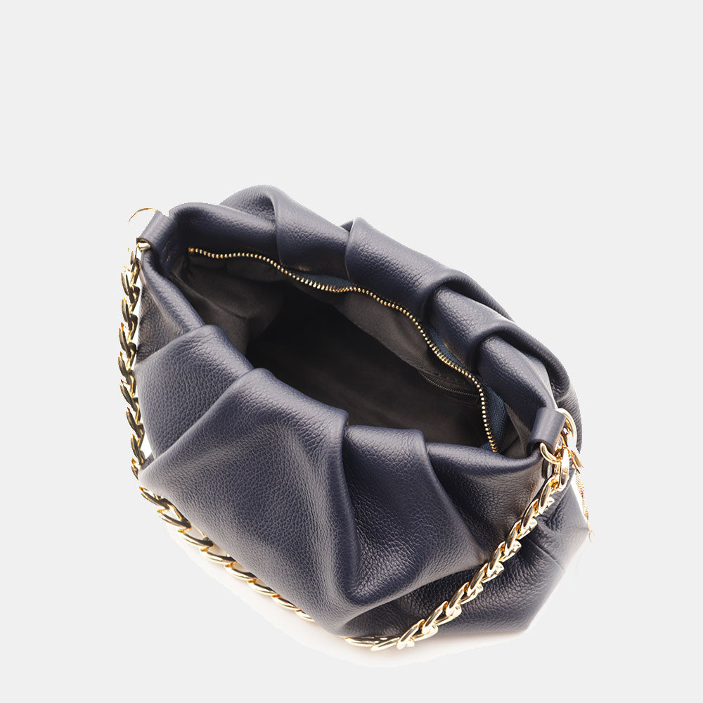 Borsa Hobo a Spalla con Catena VIAVERDI in Pelle Blu Made in Italy linea Monteriggioni