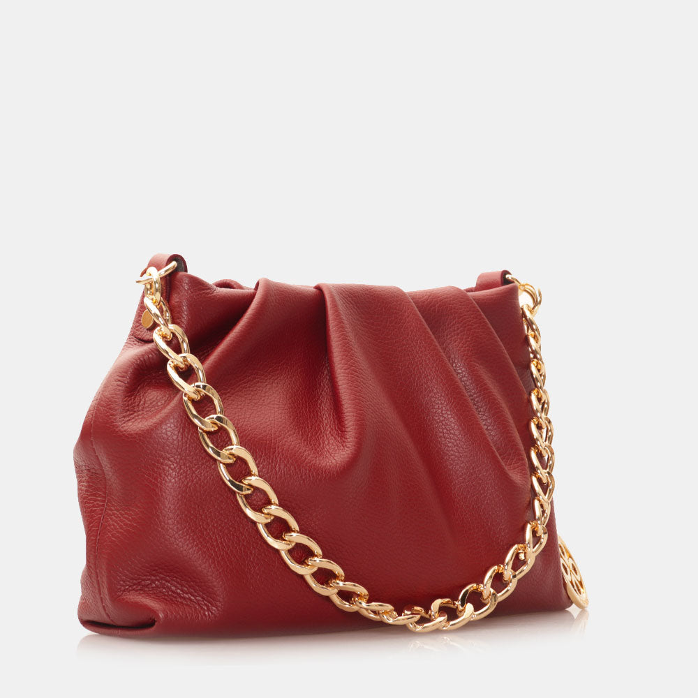 Borsa Hobo a Spalla con Catena VIAVERDI in Pelle Bordeaux Made in Italy linea Monteriggioni