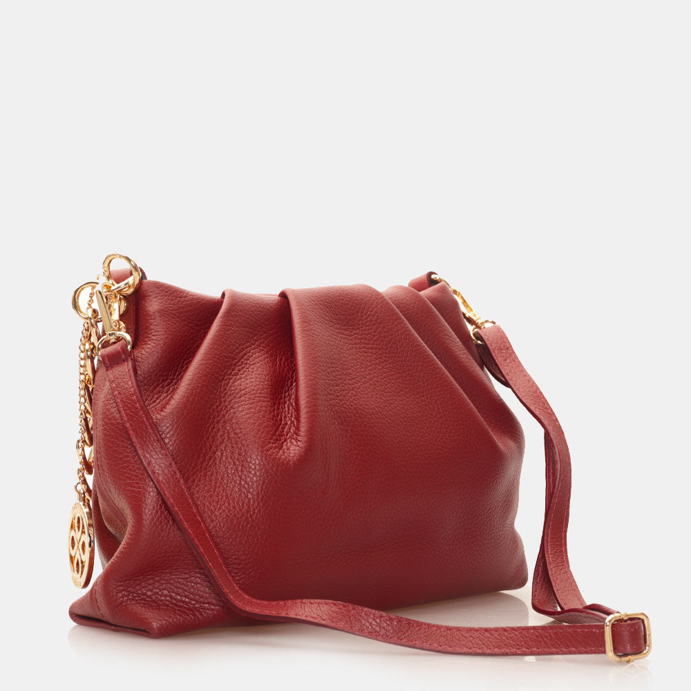 VIAVERDI Bordeaux Leather Hobo Shoulder Bag with Chain Made in Italy M