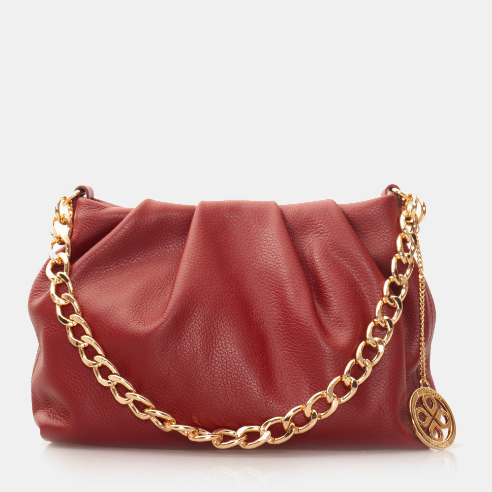 Borsa Hobo a Spalla con Catena VIAVERDI in Pelle Bordeaux Made in Italy linea Monteriggioni