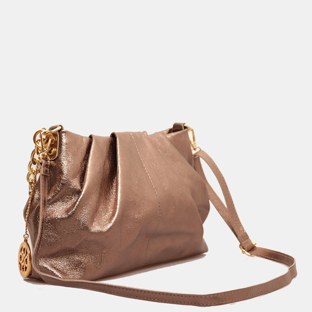 Borsa Hobo a Spalla con Catena VIAVERDI in Pelle Bronzo Made in Italy linea Monteriggioni