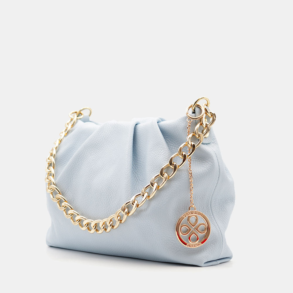 Borsa Hobo a Spalla con Catena VIAVERDI in Pelle Celeste Made in Italy linea Monteriggioni