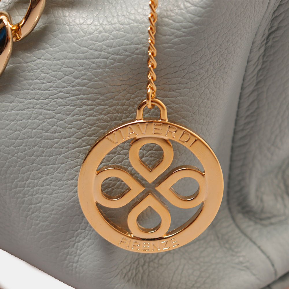 Borsa Hobo a Spalla con Catena VIAVERDI in Pelle Celeste Made in Italy linea Monteriggioni