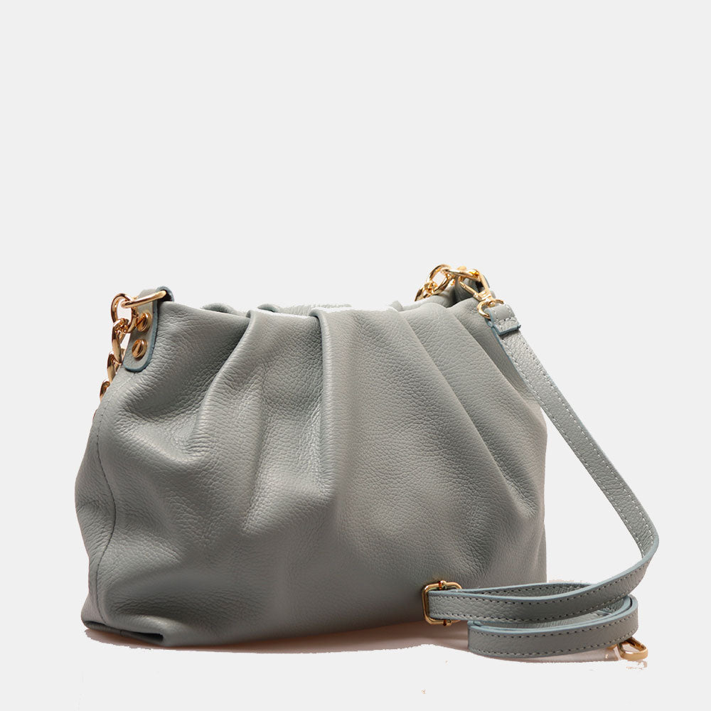Borsa Hobo a Spalla con Catena VIAVERDI in Pelle Celeste Made in Italy linea Monteriggioni