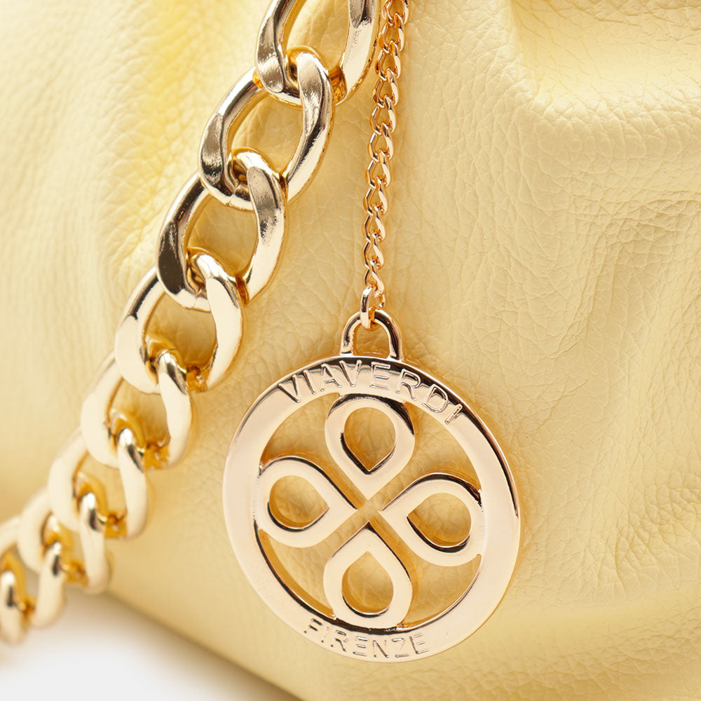 Borsa Hobo a Spalla con Catena VIAVERDI in Pelle Gialla Made in Italy linea Monteriggioni