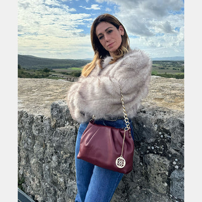 Borsa Hobo a Spalla con Catena VIAVERDI in Pelle Bordeaux Made in Italy linea Monteriggioni