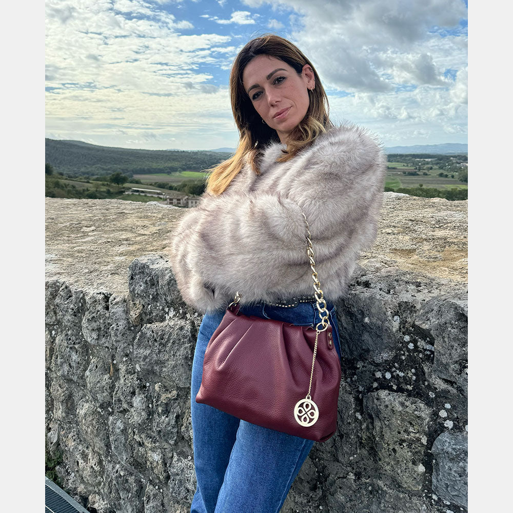 Borsa Hobo a Spalla con Catena VIAVERDI in Pelle Testa di Moro Made in Italy linea Monteriggioni