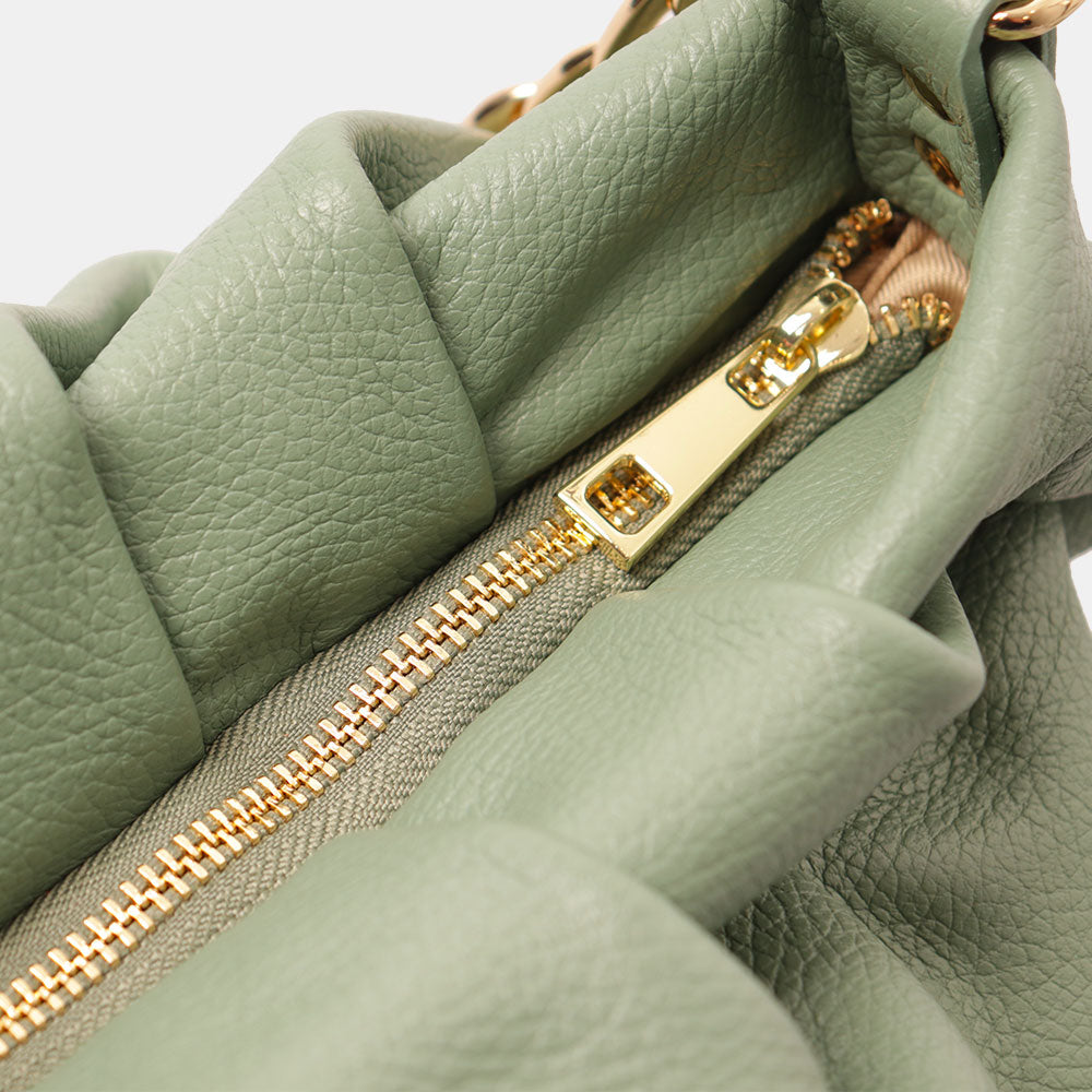 Borsa Hobo a Spalla con Catena VIAVERDI in Pelle Verde Menta Made in Italy linea Monteriggioni