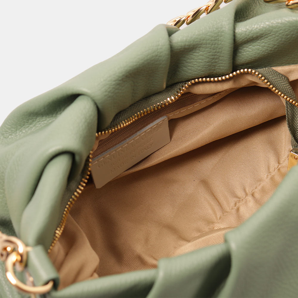 Borsa Hobo a Spalla con Catena VIAVERDI in Pelle Verde Menta Made in Italy linea Monteriggioni