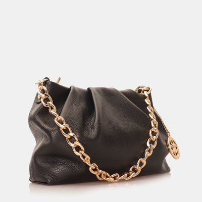 Borsa Hobo a Spalla con Catena VIAVERDI in Pelle Nera Made in Italy linea Monteriggioni