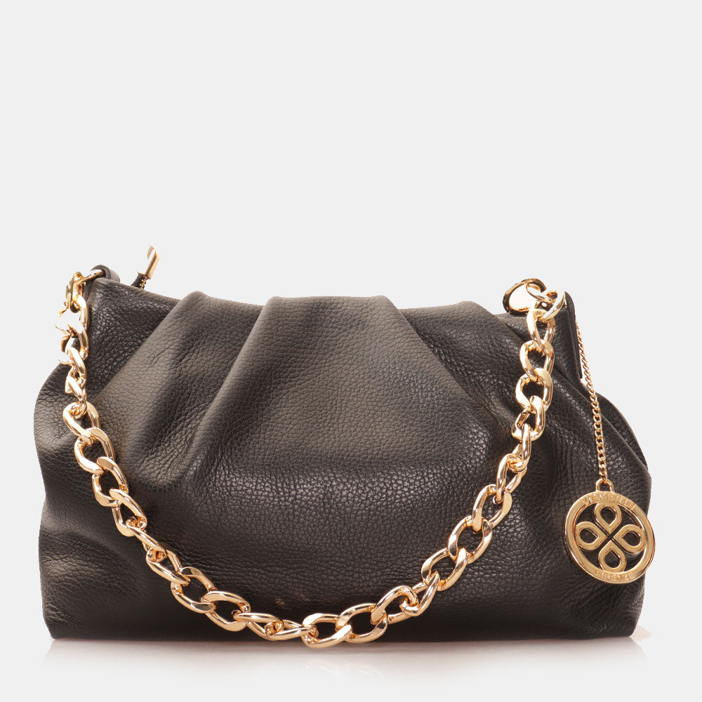 Borsa Hobo a Spalla con Catena VIAVERDI in Pelle Nera Made in Italy linea Monteriggioni