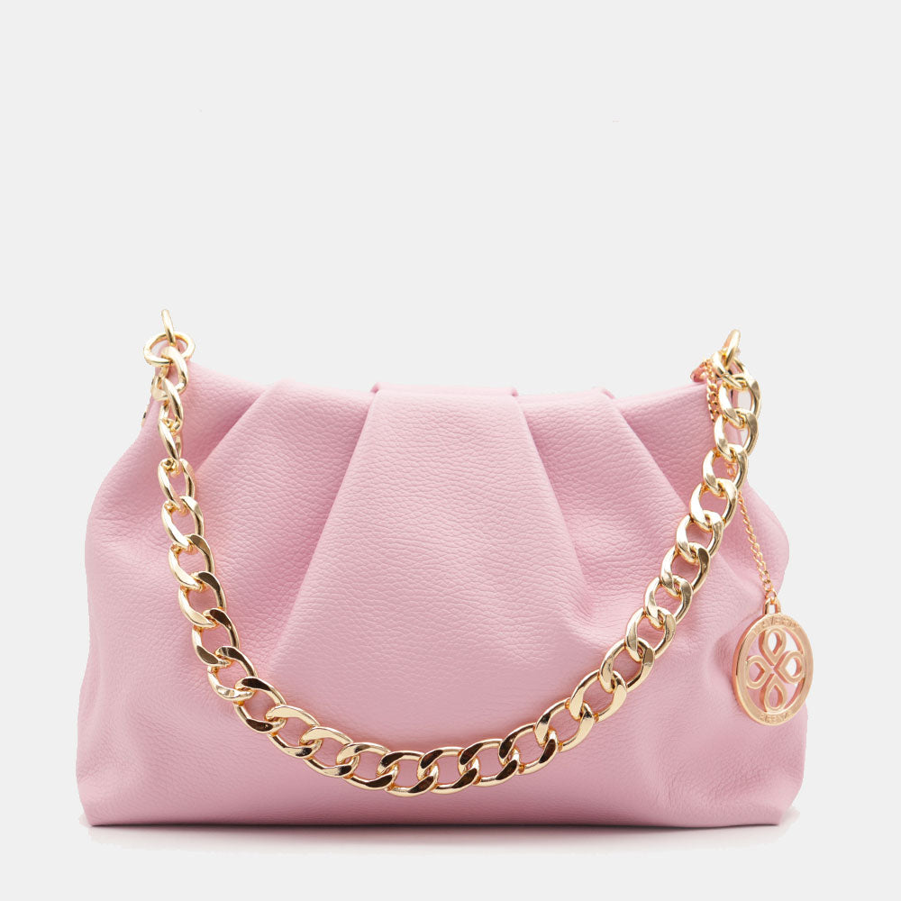 Borsa Hobo a Spalla con Catena VIAVERDI in Pelle Rosa Made in Italy linea Monteriggioni