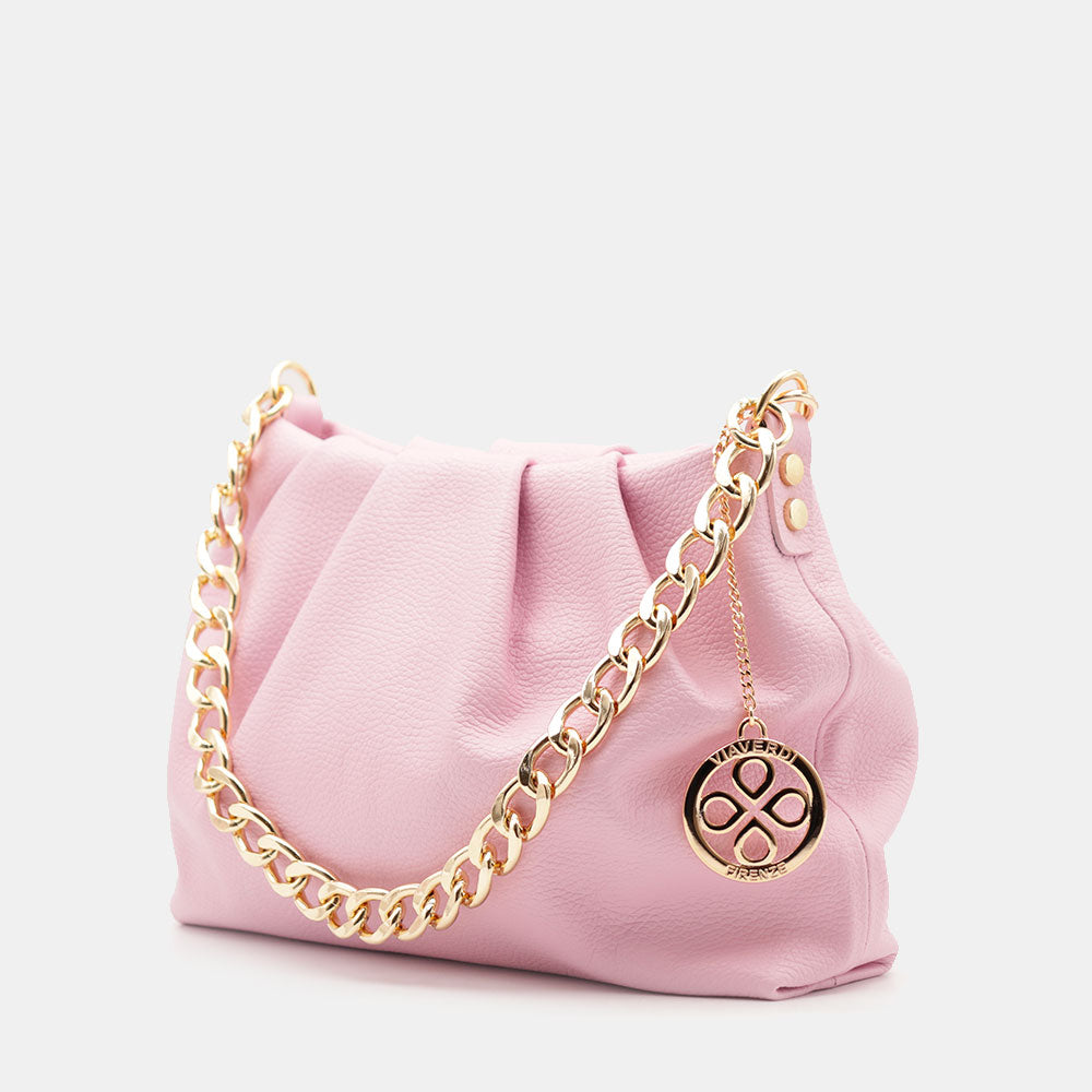 Borsa Hobo a Spalla con Catena VIAVERDI in Pelle Rosa Made in Italy linea Monteriggioni