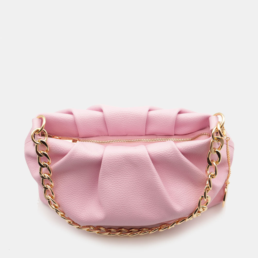 Borsa Hobo a Spalla con Catena VIAVERDI in Pelle Rosa Made in Italy linea Monteriggioni
