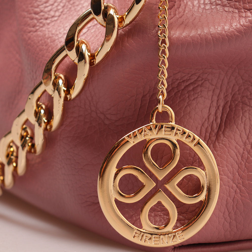 Borsa Hobo a Spalla con Catena VIAVERDI in Pelle Rosa Antico Made in Italy linea Monteriggioni