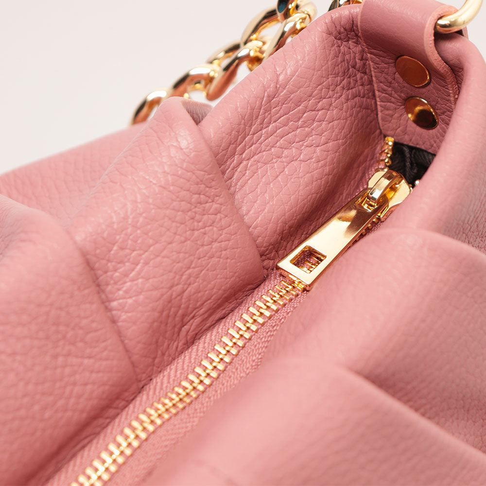 Borsa Hobo a Spalla con Catena VIAVERDI in Pelle Rosa Antico Made in Italy linea Monteriggioni