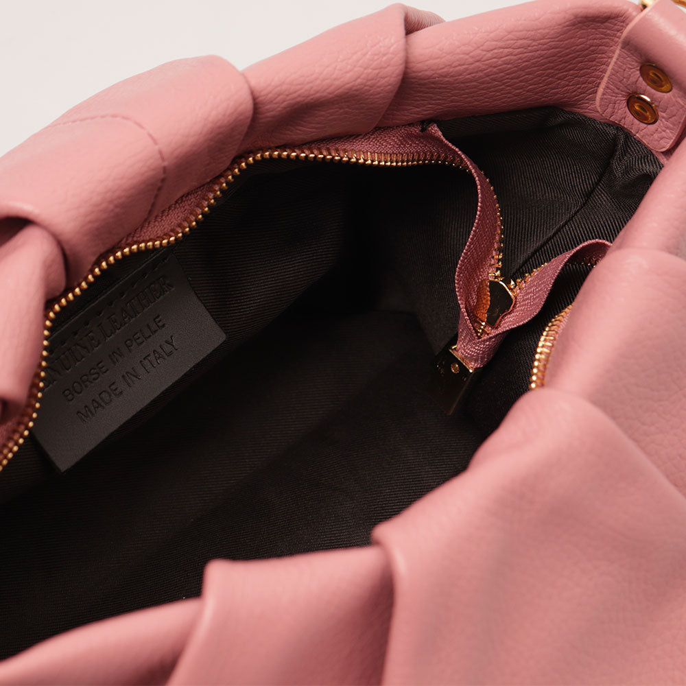 Borsa Hobo a Spalla con Catena VIAVERDI in Pelle Rosa Antico Made in Italy linea Monteriggioni