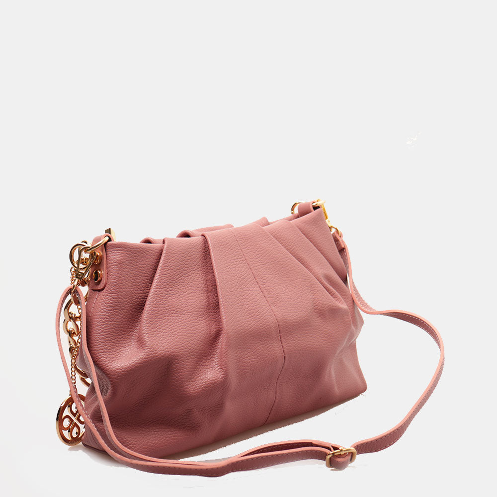 Borsa Hobo a Spalla con Catena VIAVERDI in Pelle Rosa Antico Made in Italy linea Monteriggioni