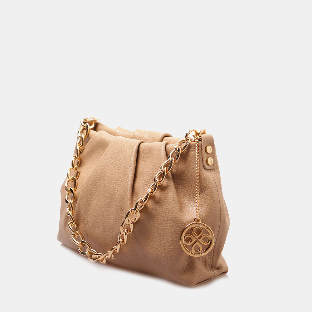 Borsa Hobo a Spalla con Catena VIAVERDI in Pelle Taupe Made in Italy linea Monteriggioni